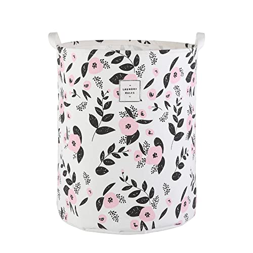 Large Foldable Laundry Basket Hamper Holder Portable Tall Collapsible Laundry Hamper Nusery Storage Basket Bin with Handles, Canvas & Waterproof lining for Household Items (Floral Pink) - color: Floral Pink