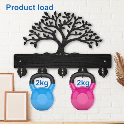 MAYJOYDIY Tree of Life Coat Rack Wall Mount 11.8×7.9inch Lush Tree Key Holder for Wall Decorative Wood Black Key Rack Hanger 5 Alloy Hooks for Wall Art Decor Entryway Front Door Gift - color: Tree of Life