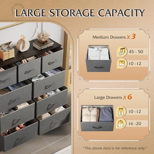 WLIVE 9-Drawer Dresser, Fabric Storage Tower for Bedroom, Hallway, Entryway, Closet, Tall Chest Organizer Unit with Fabric Bins, Steel Frame, Wood Top, Easy Pull Handle, Dark Grey - color: A-dark Grey