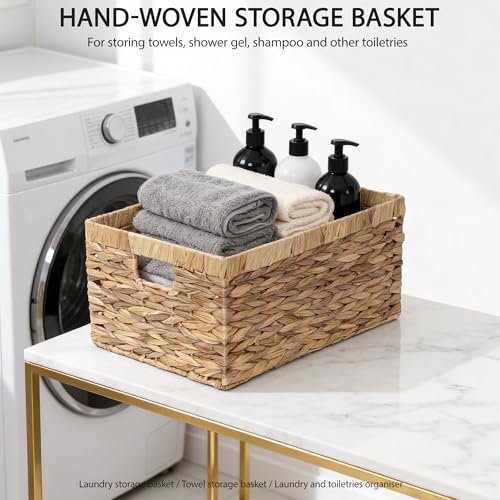 Storage Container, Natural Water Hyacinth Storage Bins Rectangular Basket,Arts and Crafts. - size: Medium
