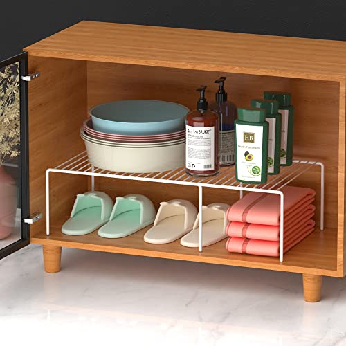 iPEGTOP Expandable Freezer Cabinet Storage Shelf, 2 Pieces Rustproof Spice Rack, Adjustable Kitchen Organizer Counter Fridge Pantry Shelf Space Saver (White) - color: White