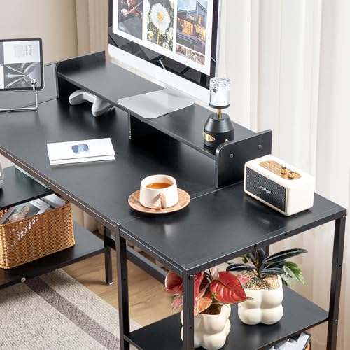 MINOSYS Computer Desk 55-inch with Storage Shelf - Black Ideal Gaming Desk for Bedrooms, Small Spaces, and Home Offices Modern Writing Desk for PCs. - color: Tx-black, size: 55 inch