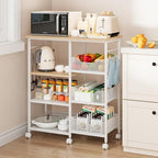 SWTYMIKI Kitchen Island Cart on Wheels - 28.35x14.57in Rolling Kitchen Table Cart with Storage Shelves, 6 Removable Hooks& Locking Casters, Coffee Bar Cabinet for Dining Room Pantry Office, White - size: 28x14.57in, style: White