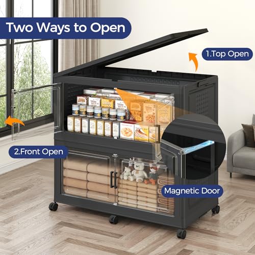 120GAL Storage Bins with Lid and Wheels, Collapsible Storage Box with Dividers, Foldable Plastic Cabinets for Room Kitchen, Stackable Closet Organizers and Storage Drawer, 3 Pack Black - color: Black, size: 40Gal-3Pack