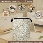 Green Herb Leaves Laundry Hamper,Rustic Wildflower Collapsible Laundry Baskets,Waterproof Oxford Cloth Laundry Room Organization for Bedroom,Bathroom,Nursery,16x20 Inch - color: Green Herb Leaves