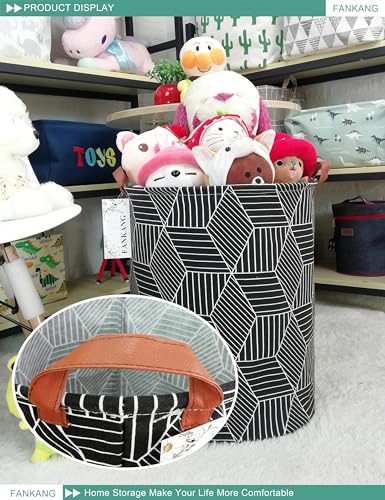 FANKANG Storage Basket, Nursery Hamper Canvas Laundry Basket Foldable with Waterproof PE Coating Large Storage Baskets for Kids Boys and Girls, Office, Bedroom, Clothes,Toys（Black Magic cube） - color: Black Magic cube