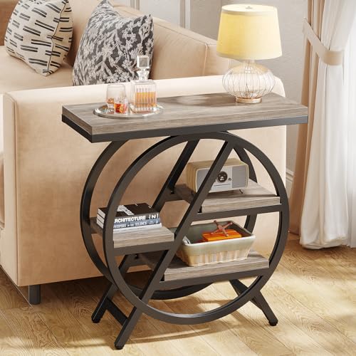 LITTLE TREE End Table, Narrow Side Table with 4-Tier Large Storage Space, Modern Bedside Table for Living Room, Home Office, Bedroom, Grey - color: Grey