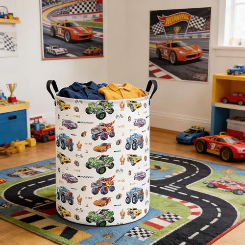 FANKANG Monster Truck Laundry Hamper Storage Basket, Nursery Hamper Canvas Laundry Basket Foldable with Waterproof PE Coating for Kids, Office, Bedroom, Clothes,Toys(Monster Truck) - color: Monster Truck