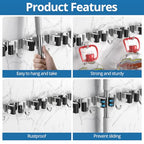 2 Pack Broom Holder Wall Mount Mop and Broom Hanger Broom Organizer Storage Tool Racks Stainless Steel Heavy Duty for Kitchen Garden Laundry Garage (5 Racks with 4 Hooks) - style: 2 PACK