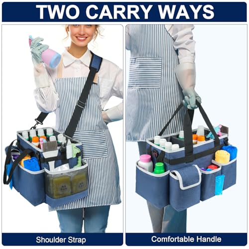 Cleaning Caddy,Cleaning Bag for Housekeepers,Cleaning Supplies Organizer with Handle,Blue - color: Blue, size: Medium