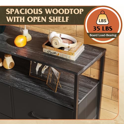 WLIVE Fabric Dresser for Bedroom with Open Shelves, Tall Black Dressers with 8 Drawers, Storage Tower with Fabric Bins, Chest of Drawers for Closet, Living Room, Hallway - color: Charcoal Black, style: Raised Shelves