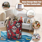 Skull Red Rose Laundry Hamper,Flowers Skeleton Laundry Baskets,Waterproof Oxford Cloth Toy Storage for Bedroom,Bathroom,Nursery,16x20.8 Inch - color: Skull Red Rose,Flowers Skeleton