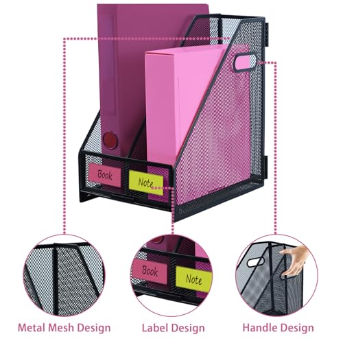 Desk Organizers, Metal Magazine File Holder with 2 Vertical Compartments Rack Binder File Organizer for Office Supplies, Home Workspace - Black - color: Black, size: 2 Compartments