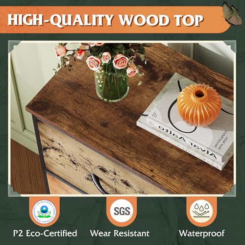 WLIVE Dresser with 4 Drawers, Storage Tower, Organizer Unit, Fabric Dresser for Bedroom, Hallway, Entryway, Closets, Sturdy Steel Frame, Wood Top, Easy Pull Handle, Pattern - color: Pattern
