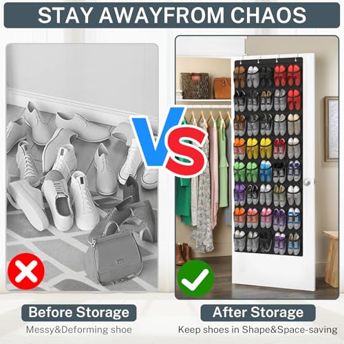 Over the Door Shoe Organizer,40-Pocket Hanging Shoe Rack for Closet Door,Shoes Storage Holder Hanger with Large Mesh Pocket for Women Men Shoes,Flip Flops(Black) - color: Black