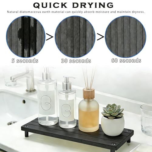 Durable Kitchen Sink Organizer, Instant Dry Sink Caddy for Bathroom Counter, Diatomite Stone Drying Tray, Upgrade Water Absorbing Stone Tray for Sink, Anti-Slip Stone Soap Tray -Dark Gray - color: Dark Gray Metal Foot 4stripes Large
