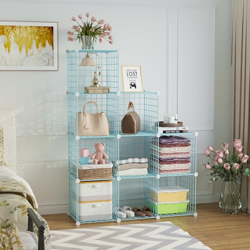 C&AHOME Wire Cube Storage, 9 - Cube Organizer Metal C Grids, Modular Shelves Units, Closet Organizer, Ideal for Home, Office, Living Room, 36.6”L x 12.4”W x 48.4”H, Blue UWCS3009B - color: Blue, size: 9 Cube