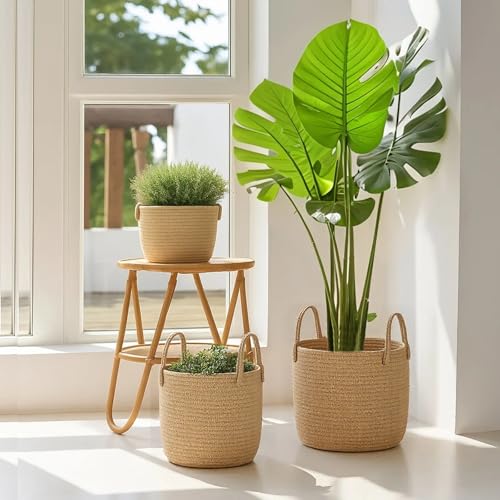 ShellKingdom Laundry Basket, Large Natural Rope Woven Storage Basket with Handles for Home, Living Room, Laundry, Storage Organizer for Blankets, Clothes, Plant, Toys, 19.7 x 14.96 INCH (Jute) - color: Jute, size: 58L