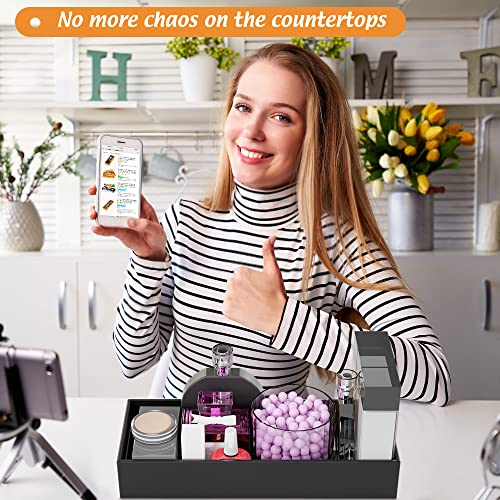 Black Bamboo Drawer Organizer - Silverware&Utensil Holder Organizer for Kitchen Drawers, Multi-Use Drawer Dividers Boxes for Bathroom Counter，Cabinet, Garage, Office Desk, Makeup, Jewelry (15"6"2.5") - color: Black, size: 15*6*2.5 inch