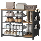 YATINEY Industrial 5-Tier Shoe Rack, Metal Shoe Storage Organizer with Side Oxford Pocket, Entryway Heavy Duty Shoe Shelf for Small Spaces, Entryway, Hallway, Rustic Brown and Black SS84BR