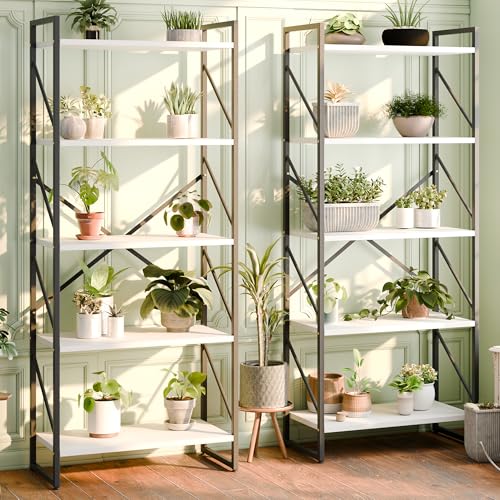 Shintenchi 5 Tiers Bookshelf, Classically Tall Bookcase Shelf,Industrial Book Rack,Modern Book Holder in Bedroom/Living Room/Office, Storage Rack Shelves for Books/Movies,11.8" Dx23.6 Wx62.2 H,White - color: White
