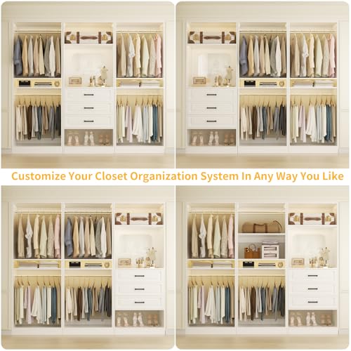 Unikito 75" Modular Closet Organizer System with Mirror & Drawers, 3-in-1 Freestanding Wardrobe Tower with Adjustable Shelves & Hanging Rods, Heavy-Duty Bedroom Storage for Walk-in Closets, White - color: White, size: 75 Inch