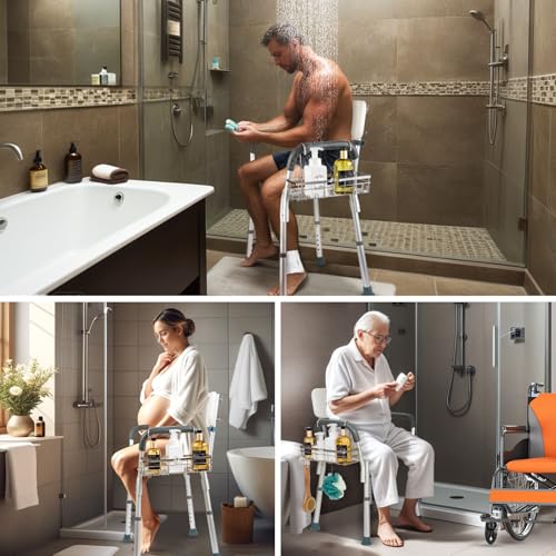 DELLAN Hanging Shower Caddy, Shower Rack with Hooks for Shower & Bath Chair, Bathroom Shower Basket for Elderly, Pregnant, Handicap, Patient