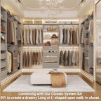 Aheaplus Closet System with Drawers Set of 2, Wood Closet Organizer System with 8 Hanging Rods & Top Shelves, Walk-in Closets Organizer Wardrobe Clothes Rack System, Cut Fits Spaces 4-9FT. Wide, Grey - color: Grey-2Sets