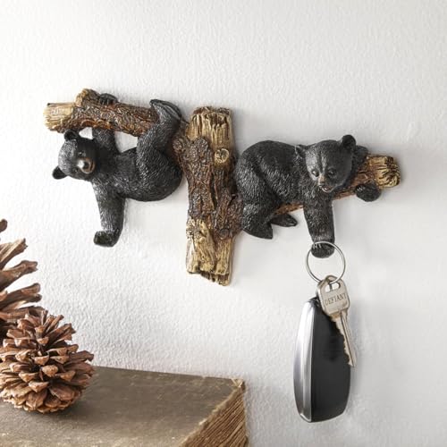 BLACK FOREST DECOR Black Bears on Branch Wall Hooks, Polyresin, Wall Mounted, 9 1/4" W x 1 3/4" D x 4 1/2" H
