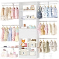 5FT Small Closet System, Baby Closet Organizer System with Wooden Drawers, 60 Inches Walk In Closet System With 5 Hanging Rods and 3 Reversible Hanging Shelving, White - color: White, size: 5 FT