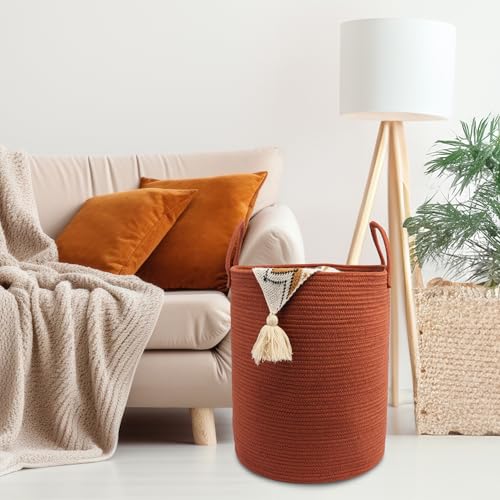 Woven Cotton Rope Laundry basket-15”X20” Laundry Hamper-Rope Storage Basket for Dirty Clothes, Toys and Blankets Perfect for Bathroom, Baby nursery and Living Room Storage (rustic) - color: rustic, size: regular