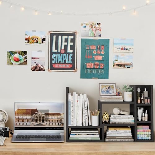 NUTIKAS Desk Shelves Desktop Organizer Shlef - Black Office Organization for Top of Desk Organizers and Accessories Corner Bookshelf Table Top Shelving Small Hutch Decorations for Office - color: Black