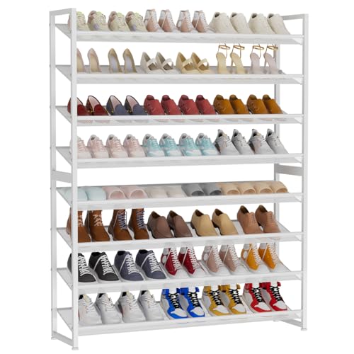 Large Shoe Rack 8 Tier Shoe Organizer, Heavy Duty Metal 4-Tier Stackable Shoe Storage Vertical Shoe Rack for Closet Front Door Entrance, Up to 50 Pairs, 44.8" W x 11.4" D x 56.7" H, White - color: White, size: 8 Tier