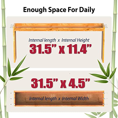 IIIOIIIA Bamboo Over the Stove Spice Shelf for Kitchen, 31.5" Spice Rack Organizer Shelf with 6 hooks, 11.4" Height Extra Storage Countertop, Easy to Assemble - color: Bamboo