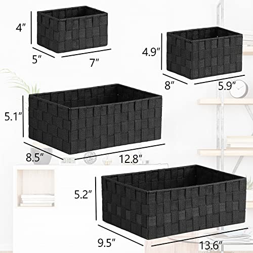 Posprica Woven Storage Baskets for Organizing 6 Pack, Large&Small Storage Cube Bins Set for Bathroom, Storage Boxes Container for Drawer, Closet, Shelf, Dresser, Black - color: Black-6pcs