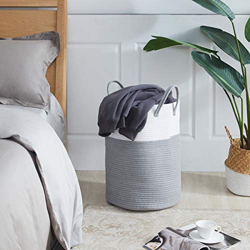 Cotton Rope Laundry Hamper by YOUDENOVA, 58L - Woven Collapsible Laundry Basket - Clothes Storage Basket for Blankets, Laundry Room Organizing, Bedroom Storage, Clothes Hamper – Grey - color: Grey, size: 58L