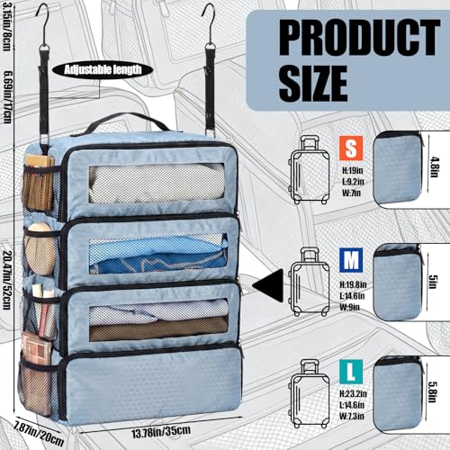 Back to School Hanging Suitcase Organizer Gray 4 Layer Dorm Room Clothes Storage Bag with Adjustable Hook Pack Hang Travel Organizer for College Dorms - color: Gray