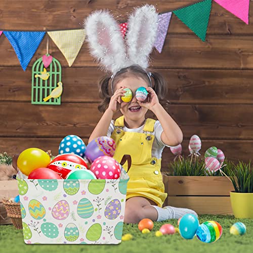 NTAOHAMPER Large ,Empty,Rectangular Colerful Eggs Basket for Boys and Girls Gift,Kids Toy Storage Bin with Hand Painted easter eggs,Baby Room Decor (Easter Basket) - color: Easter Basket