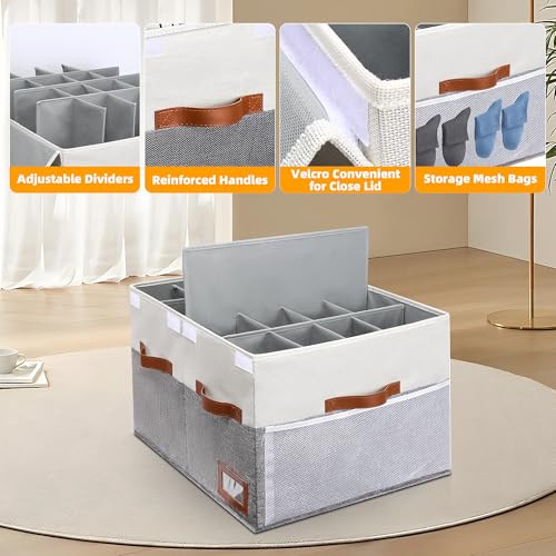 Supowin Shoe Organizer for Closet, Foldable Shoe Storage Bins with Lid & Adjustable Dividers, Fabric Shoe Box Storage Containers with Four Reinforced Handles, Fits 16 Pairs, 1 Pack, Grey - color: Grey, size: 21"L x 17"W x 13"H