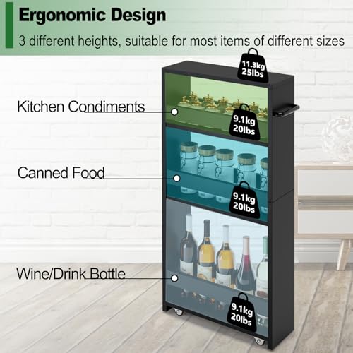 MARTY Slim Rolling Storage Cart 4-Tier Kitchen Cart with Wheels, Laundry Room Storage with Handle Slide Out Utility Cart Shelving Unit Organizer Trolley for Narrow Places Bathroom Small Corner, Black - color: All Black, size: 5.51"D x 15.75"W x 31.5"H