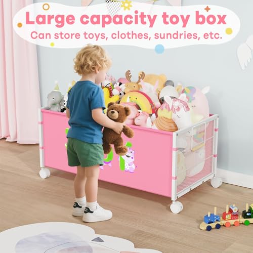 JBBTOOL Large Toy Box, Toy Storage Organizer for Kids, Toy Chest for Toddlers with 360° Wheels, Toybox for Living Room, Oxford Cloth Toy Box for Boys, Girls, Stuffed Animals, Clothes - color: 2-Pink 1PC