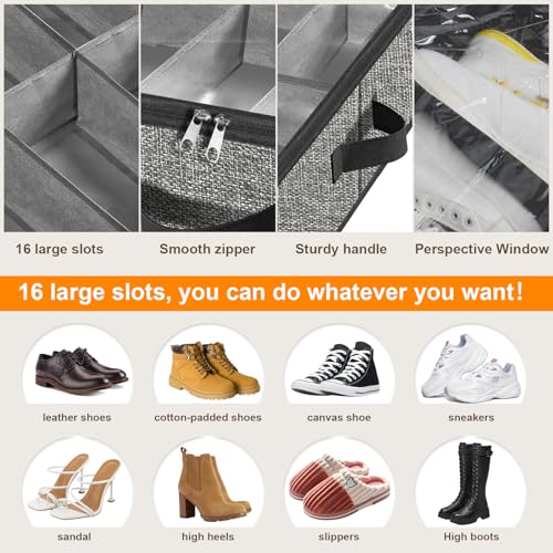 homyfort Under the Bed Shoe Storage Organizer for Closet, Extra Large Underbed Shoe Container, 2 Pack Fits 32 Pairs - color: Dark Gray with Pattern