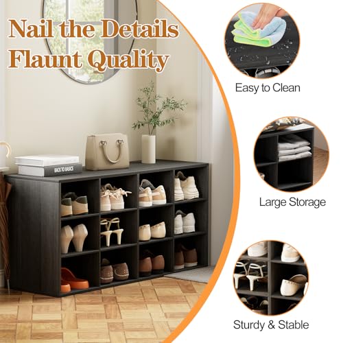Aenuert 12-Cubby Shoe Rack, 3-Tier Wood Shoe Organizer, Multifunctional Shoe Organizer Bench for Entryway, Mudroom, Hallway, Closet,36.22 * 11.81 * 17.72 Inch,Black - color: Black, size: 12-cube 3-tier