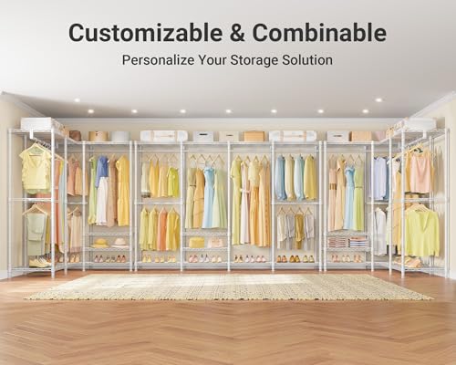 VIPEK V40 Plus Large Clothes Rack, 1300lbs Capacity Sturdy Metal Garment Rack, Clothing Rack with 6 Shelves & 4 Hang Rods, Adjustable Open Wardrobe Closet Organizer for Bedroom/Apartment/Retail, White - color: White, size: V40 Plus