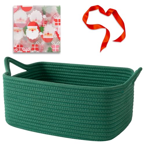 OIAHOMY Woven Basket, Gift Basket Empty with Gift Bags and Ribbons, Rope Baskets for Baby Showers, Storage Baskets with Handles for Nursery, Pet Toy Organizer - Christmas Green - color: Christmas Green, size: Medium: 13.5L*10W*6H
