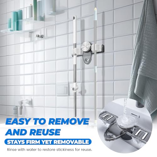 LELE LIFE 2 Pack Broom Holder Mop Hanger - Strong Suction Cup - No Drill Removable Broom Organizer Rack Wall Mount with Hooks for Bathroom Kitchen Garage, Clear Grey - color: Clear Grey