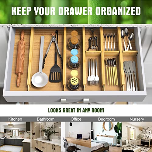 ANTOWIN Bamboo Drawer Dividers Organizers, Drawer Separators Splitter,17-22 inches Long Adjustable Spring-loaded Organizer for Large Utensil, Clothes, Tools Drawers(yellow) - color: yellow