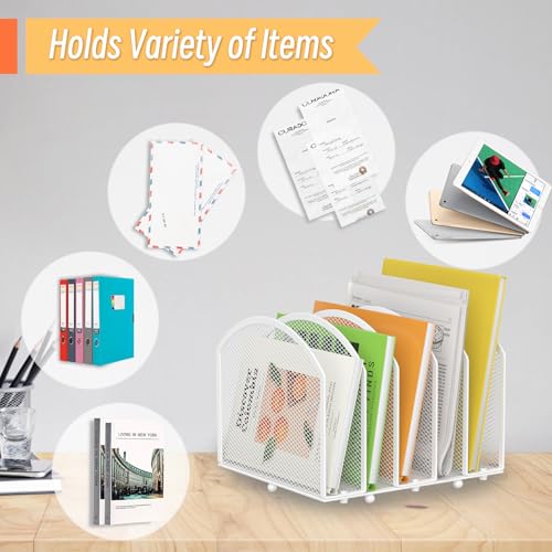 MINDEPOT Desk File Organizer 5 Sections Desktop Organizer File Sorter Office Organization File Folder Holder for Office School & Classroom (White, 5 Section - 1Pack) - color: White, size: 5 Section - 1Pack