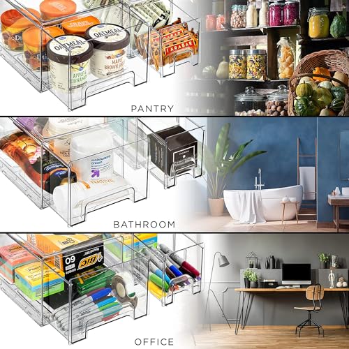 Sorbus Large Clear Stackable Storage Drawers – 6-Pack Plastic Organizer Bins with Handles – Stackable Pull-Out Storage Drawers for Closet, Pantry, Office, Bathroom, Craft, and Toy Organization - color: 6 Pack, size: Large