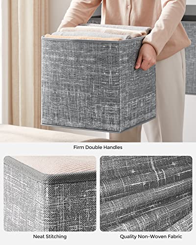 SONGMICS Storage Cubes, 13-Inch Non-Woven Fabric Bins with Double Handles, Set of 6, Closet Organizers for Shelves, Foldable, for Clothes, Cattail Gray UROB033G01 - color: Cattail Gray, size: 13"L x 13"W x 13"H